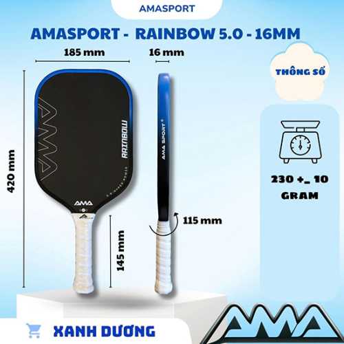 Vợt pickleball AMA SPORT RAINBOW 5.0 - 16mm - Xanh dương