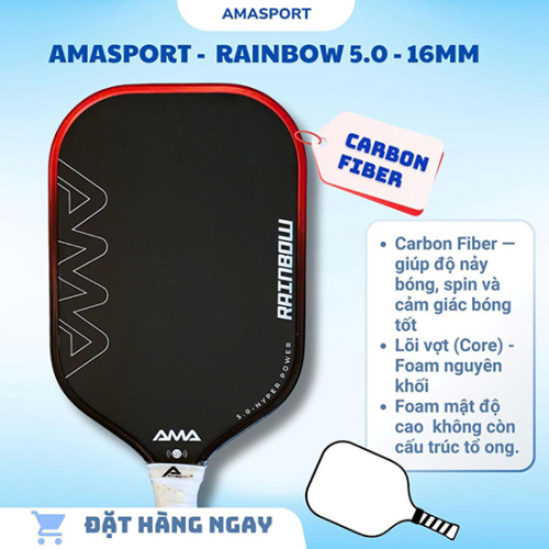 Vợt pickleball AMA SPORT RAINBOW 5.0 - 16mm - Đỏ