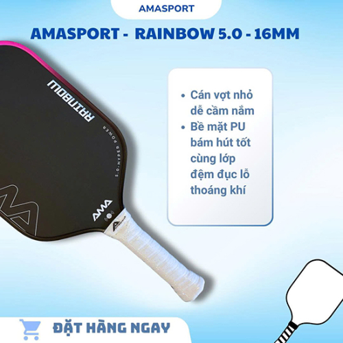 Vợt pickleball AMA SPORT RAINBOW 5.0 - 16mm - Viền Hồng