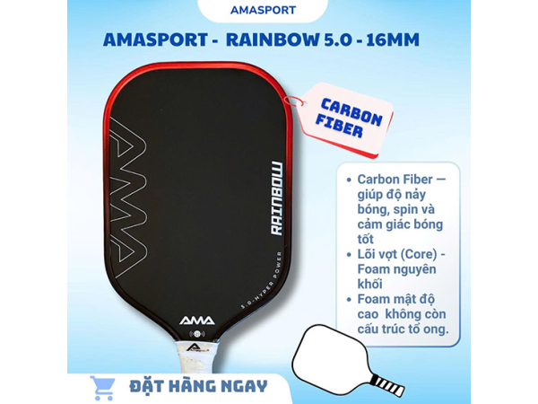 Vợt pickleball AMA SPORT RAINBOW 5.0 - 16mm - Đỏ